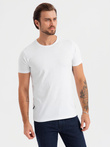 Set of men's BASIC cotton shirts with round neckline - 3x white V11 OM-TSBS-0232