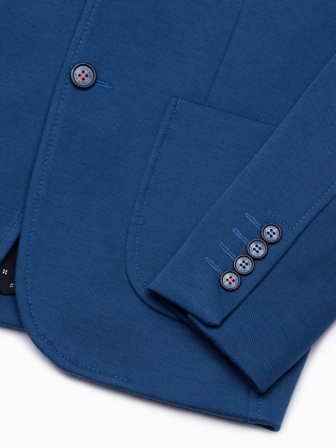 Marynarka męska casual z kontrastowymi elementami - niebieska V4 M80