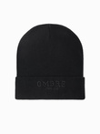 Dzianinowa męska czapka beanie z haftowanym napisem – czarna V1 OM-ACWH-0120