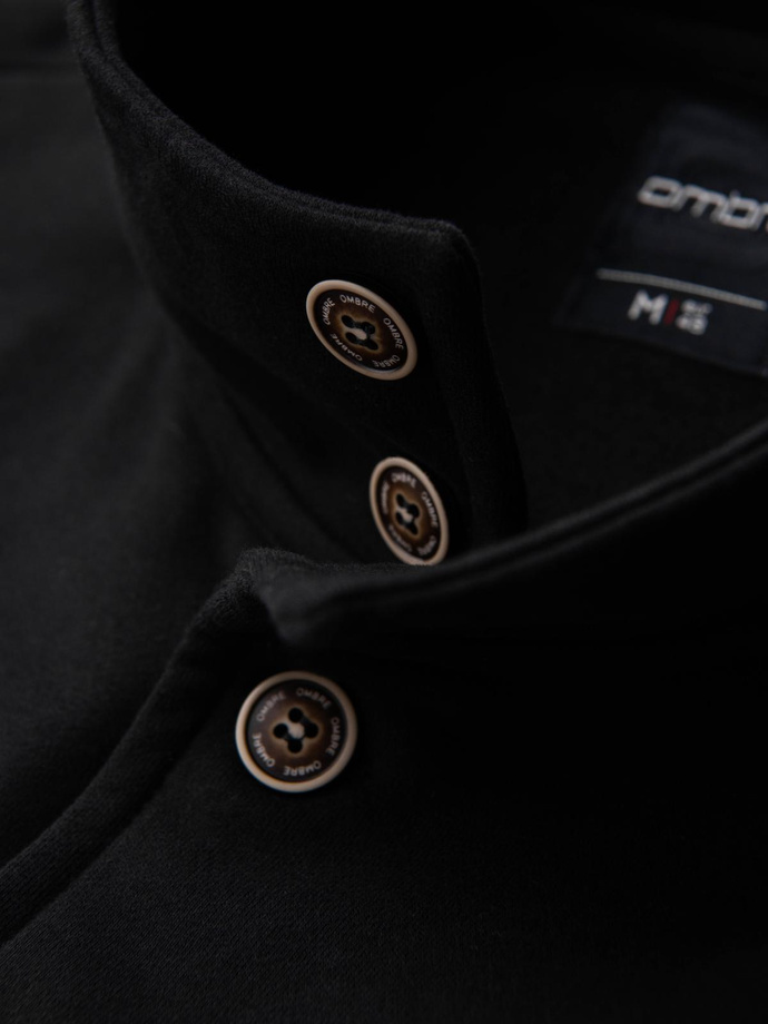 Męska bluza zapinana na guziki ze stójką – czarna V6 OM-SSZP-0240