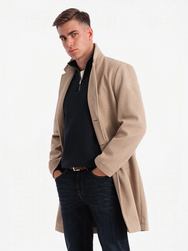 Men's lightweight single-breasted coat - beige V7 OM-COWC-0104