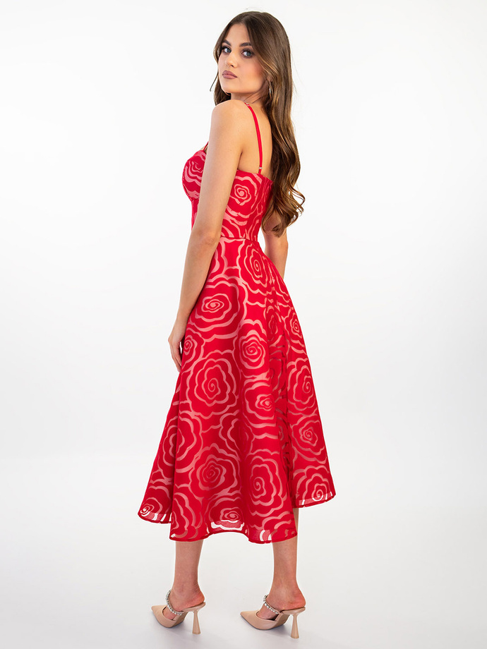 MARILYN midi dress with flowers DLR134 - red