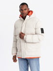 Men's sports warm jacket with double hood - ash V1 OM-JAHP-0208