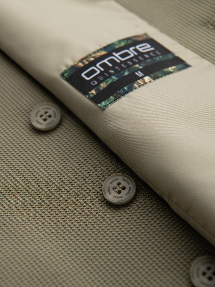 Fitted men's structured knit vest with lapels - olive V1 OM-BLZV-0144