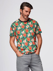 Men's full print floral pattern cotton t-shirt - black V2 OM-TSFP-0249