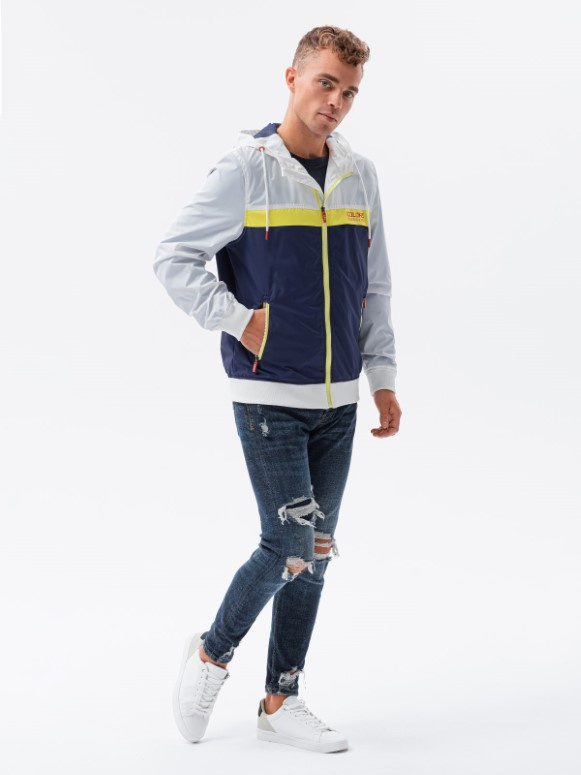 Kurtka męska wiatrówka z kapturem - granatowa V1 C631