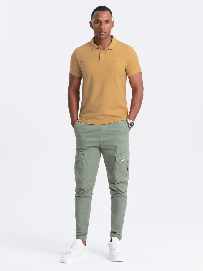 Men's BASIC single-color pique knit polo shirt - mustard V8 OM-POBS-0100