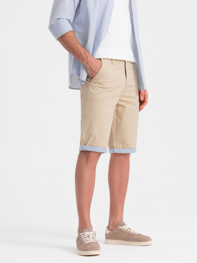 Men's chinos shorts with contrasting turn-up - sand V10 W421