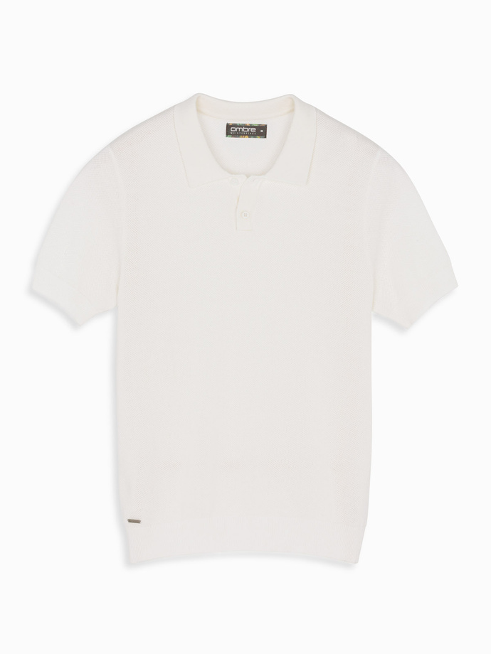 Men's cotton structured knit polo shirt - broken white V4 OM-POSS-0117