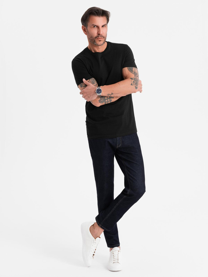 Klasyczny T-shirt męski bawełniany BASIC - czarny V1 OM-TSBS-0236