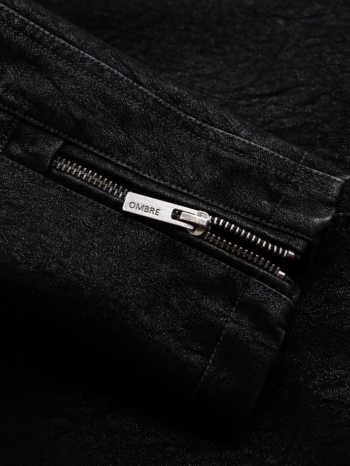 Kurtka męska biker ze stójką w stylu retro – czarna V2 OM-JAFL-0197