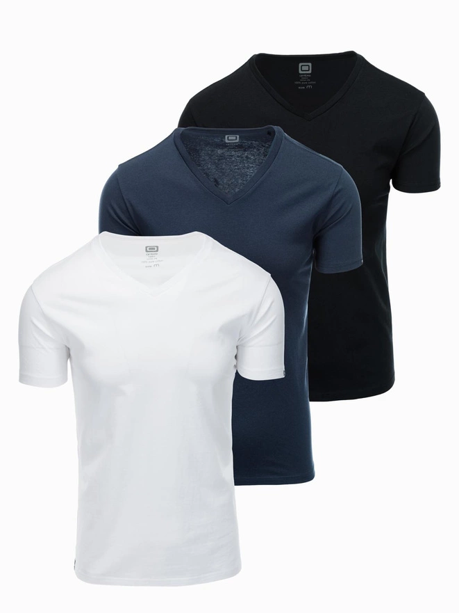 Zestaw męskich t-shirtów bawełnianych V-neck BASIC – czarny/biały/granatowy V1 OM-TSBS-0233