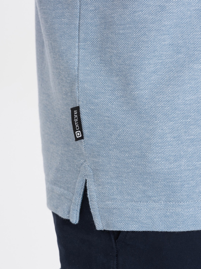 Men's melange polo shirt with contrast collar - blue V3 S1618