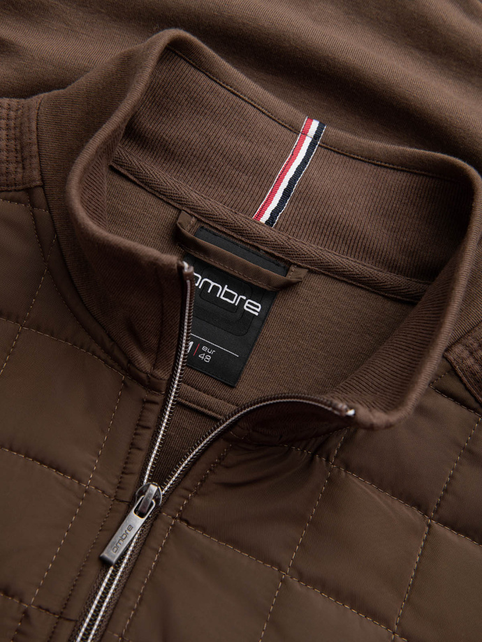 Lightweight unzipped men's jacket with quilted front - brown V3 OM-JANP-0193