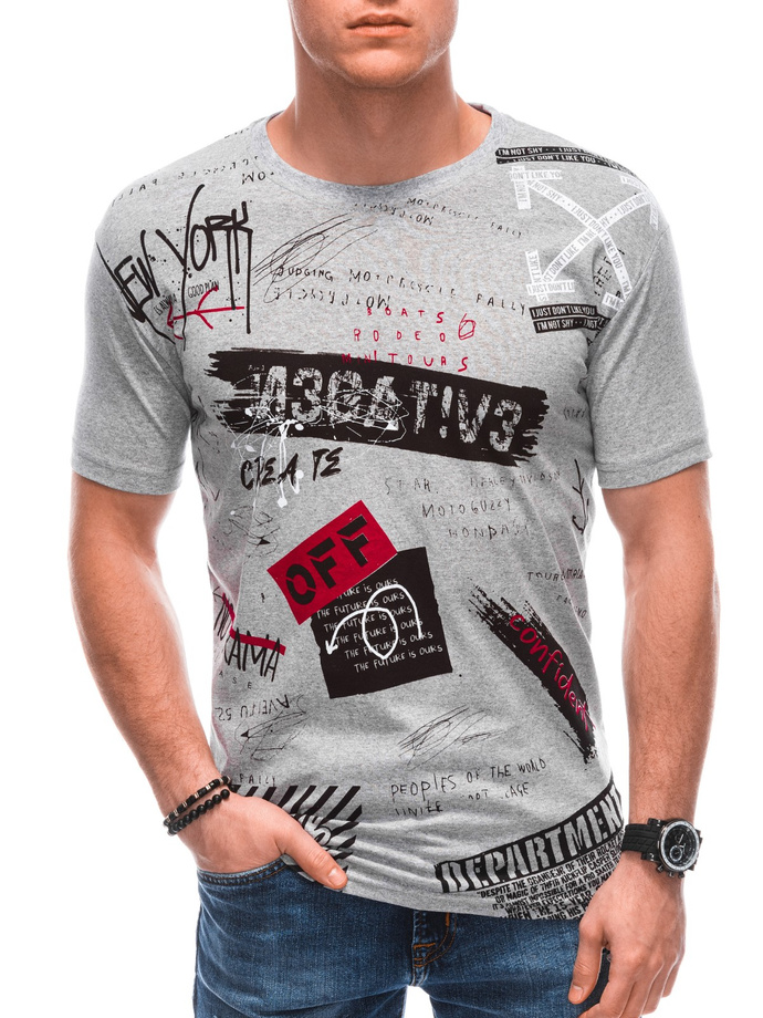 T-shirt męski z nadrukiem S1783 - szary