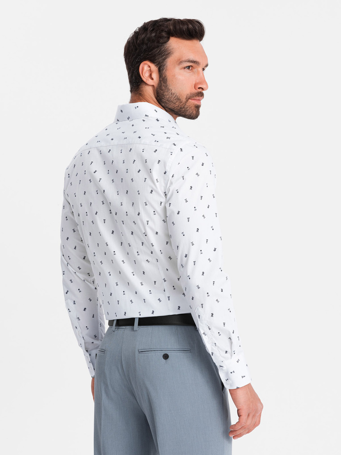 Men's SLIM FIT patterned cotton shirt - white V2 OM-SHCS-0151