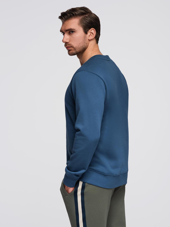 Men's BASIC sweatshirt with round neckline - navy blue V4 OM-SSBN-0175