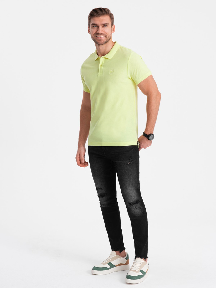 Men's pique knit polo shirt - lime green V15 S1374