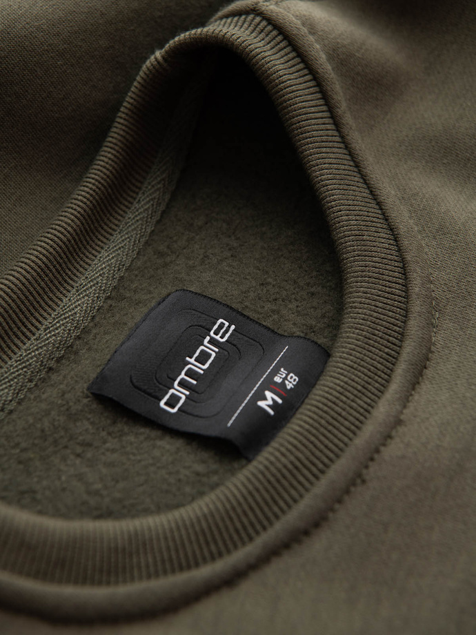 Classic men's sweatshirt with inscription - dark olive V2 OM-SSPS-0181