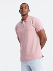 Melange men's polo shirt with striped collar - pink V2 OM-POSS-0109