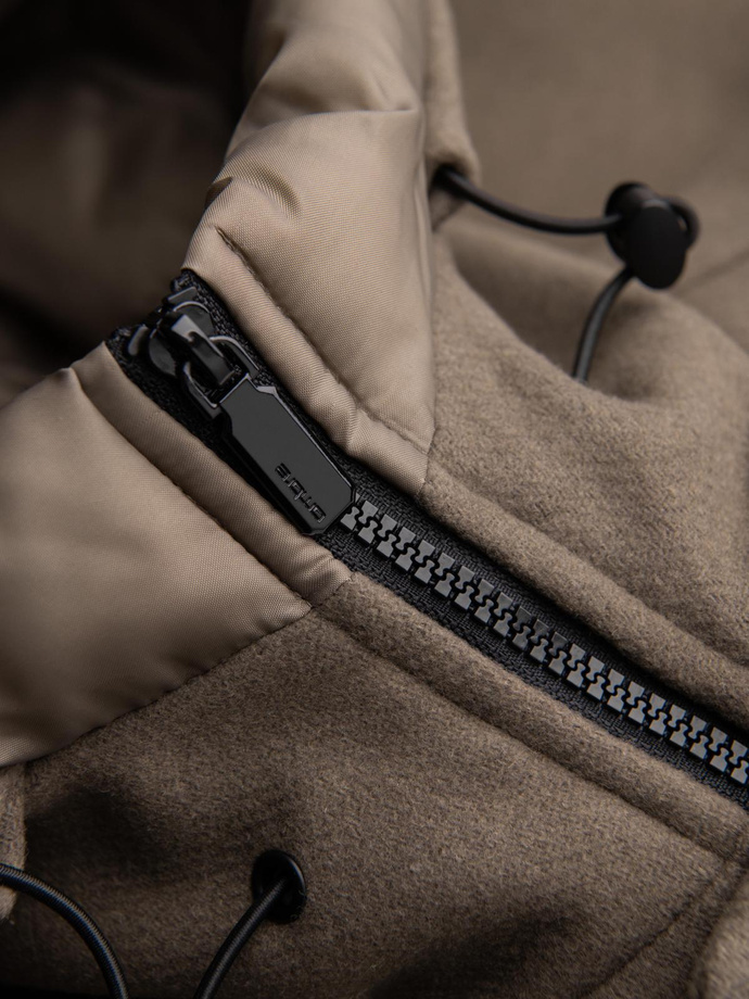 Męski płaszcz parka z wełną i kapturem - khaki V2 OM-COWC-0132