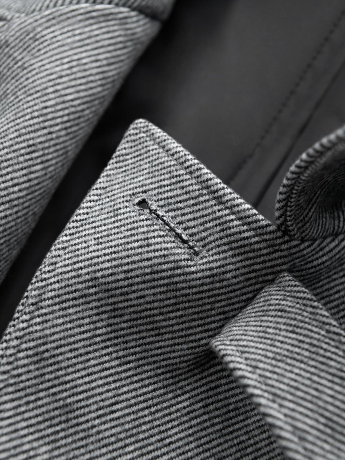 Patterned single-breasted men's coat with pockets - grey V3 OM-COWC-0108