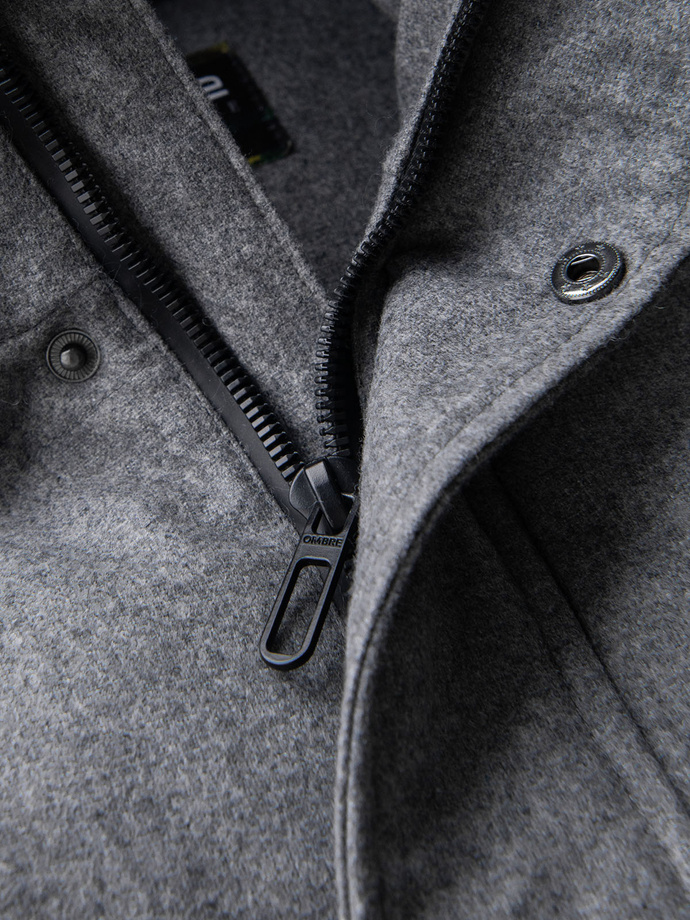 Casualowa kurtka męska puffer z wełną – szary melanż V1 OM-JAHP-0203