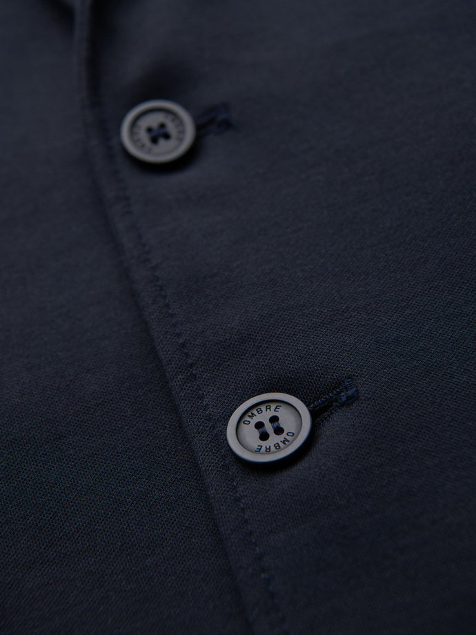 Men's SLIM knit jacket with subtle texture - navy blue V3 OM-BLZB-0101