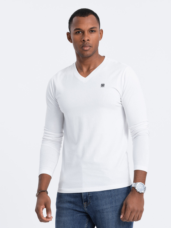 Men's signature elastane longsleeve with crew neckline - white V1 OM-LSCL-0110