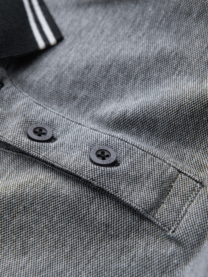 Men's melange polo shirt with striped collar - black V1 OM-POSS-0109