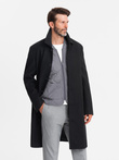 Men's long single-breasted coat with collar and undercoat - black V1 OM-COWC-0106
