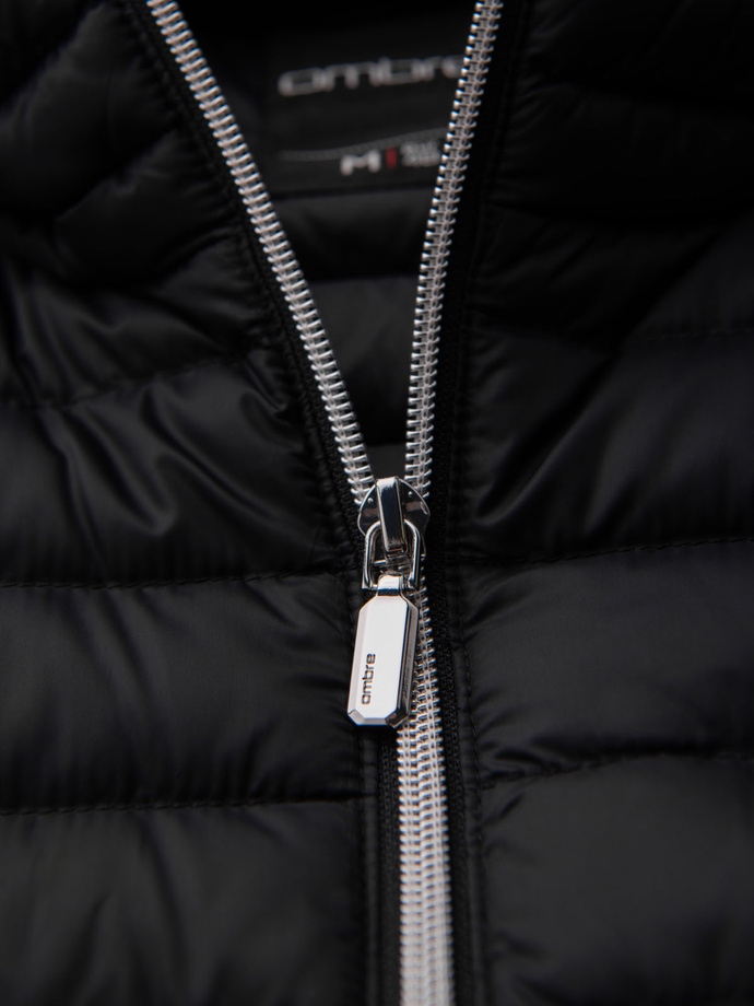 Ultralight men's natural down jacket with stowable pouch - black V1 OM-JALP-0211