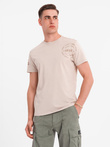 Men's military style printed cotton t-shirt - beige V1 OM-TSWT-0202
