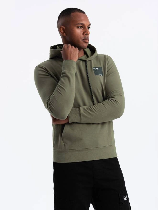 Men's kangaroo hoodie with logo - olive V4 OM-SSNZ-0162