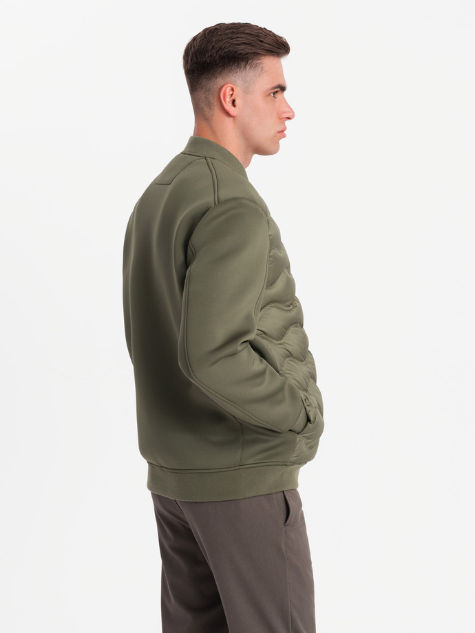 Men's quilted bomber jacket - dark olive green V3 OM-JALP-0141