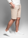 Casual men's SLIM FIT jacquard knit shorts - beige V2 OM-SRCS-0168