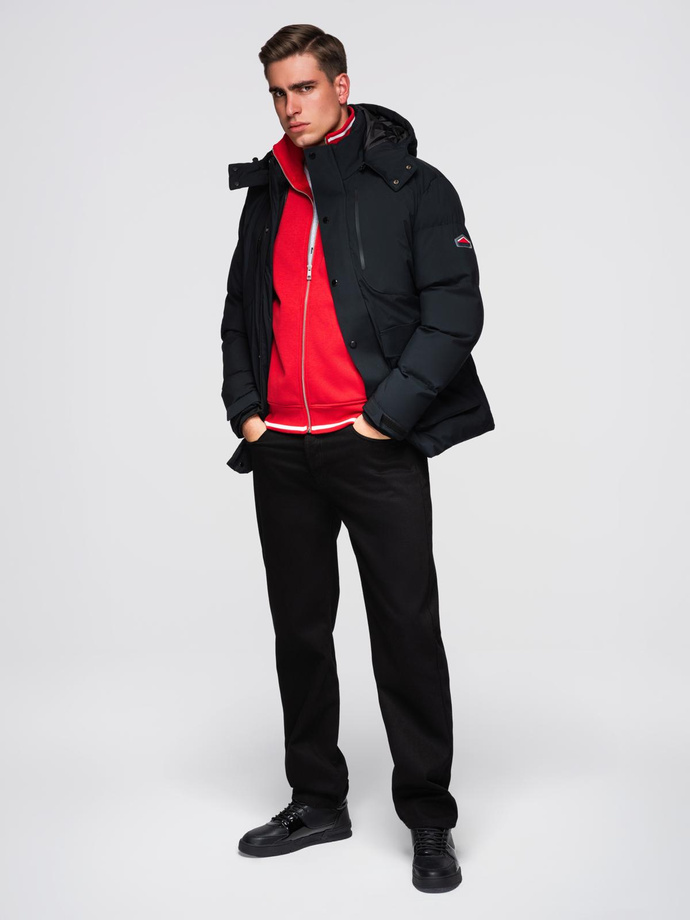 Men's winter jacket with detachable hood in waterproof material - black V3 OM-JAHP-0306