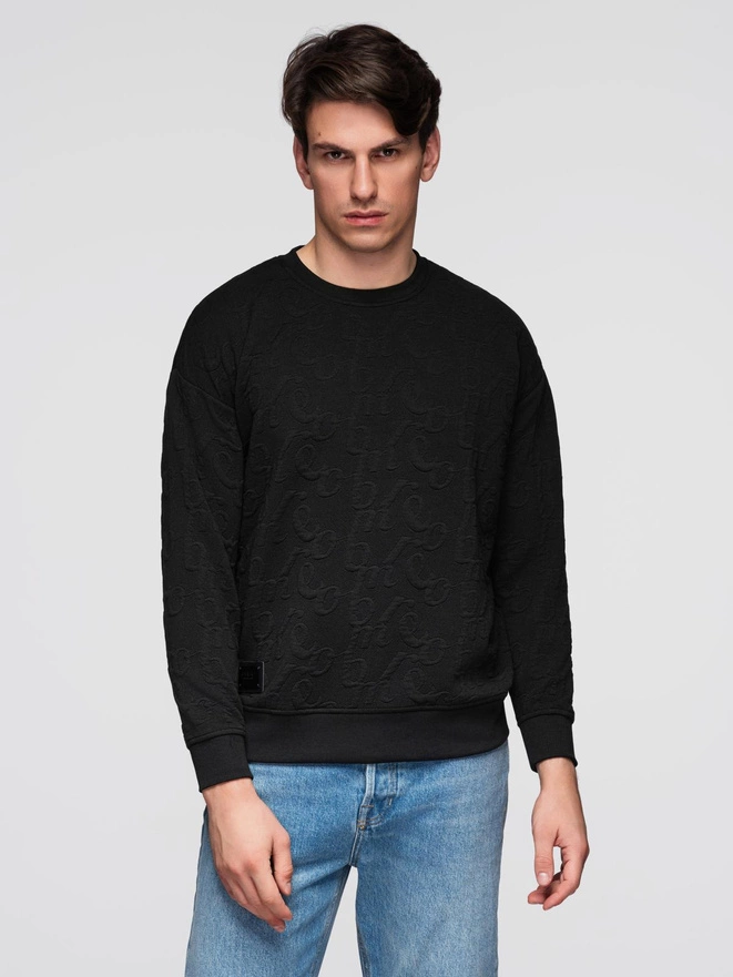 Men's RELAXED FIT sweatshirt with embossed letters - black V1 B1712