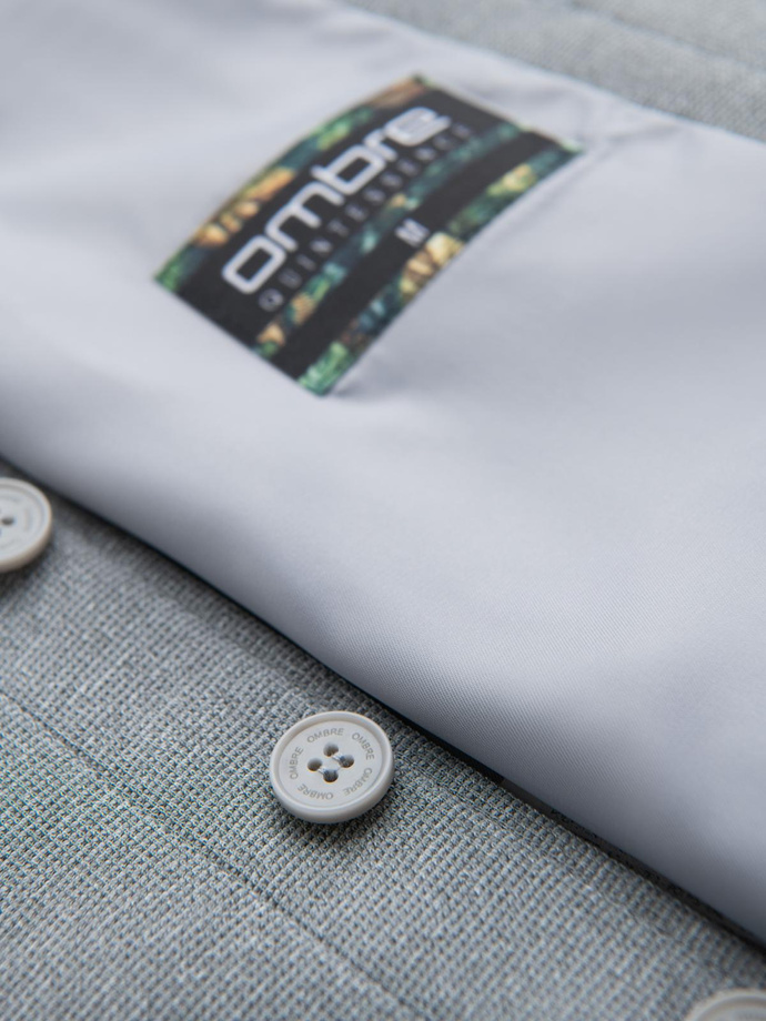 Dopasowana strukturalna męska kamizelka z naszywanymi kieszeniami – szary melanż V2 OM-BLZV-0146