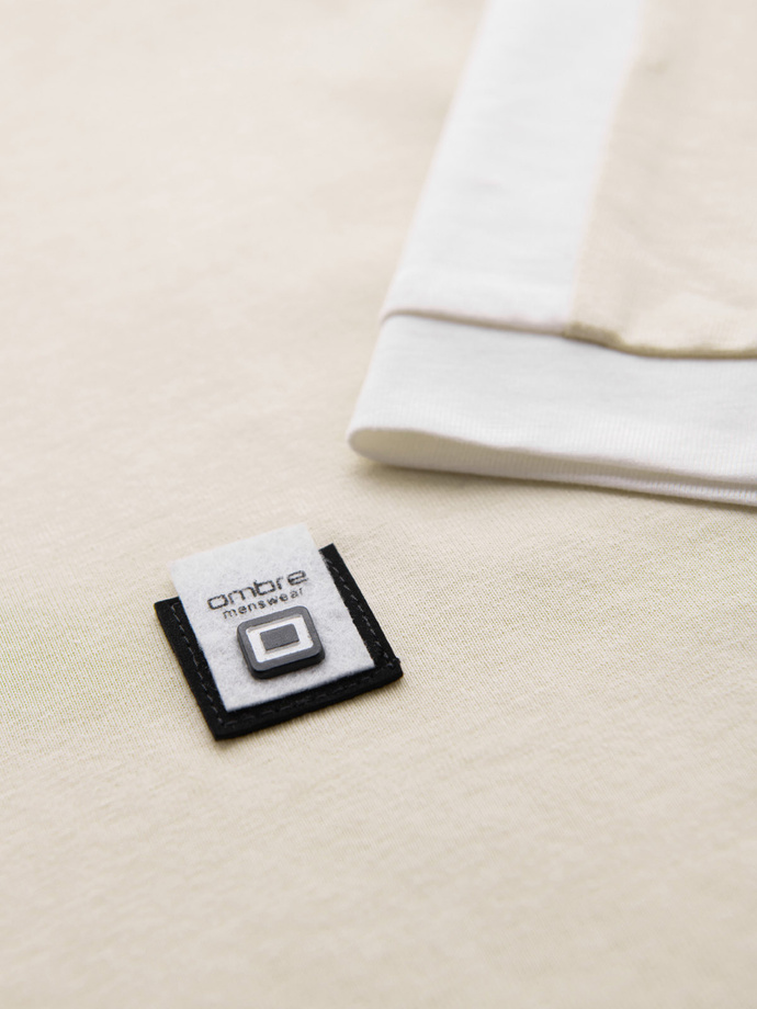 Men's t-shirt with contrasting stripes - cream V7 OM-TSCT-0115