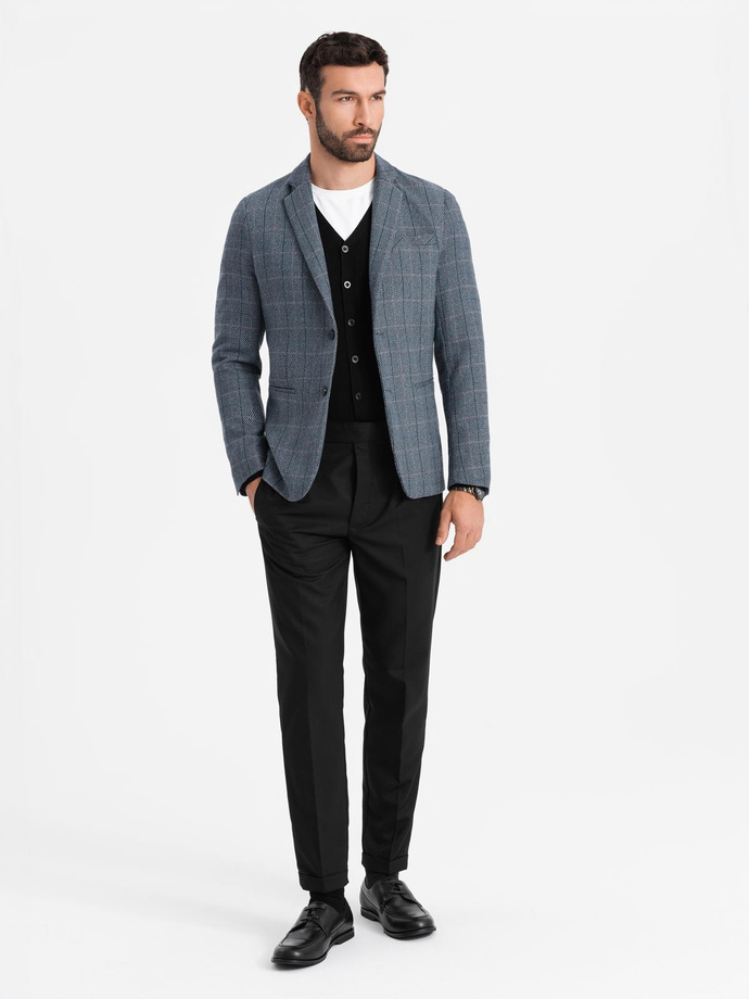 Men's jacquard blazer in delicate check - graphite V1 OM-BLZB-0119