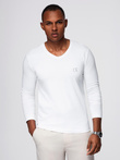 Men's V-neck SLIM FIT longsleeve with elastane and print - white V2 OM-LSBC-0123