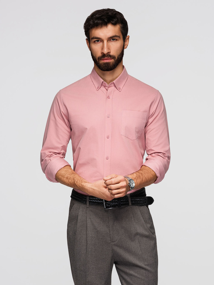 Men's REGULAR FIT cotton shirt with pocket - pink V3 K700