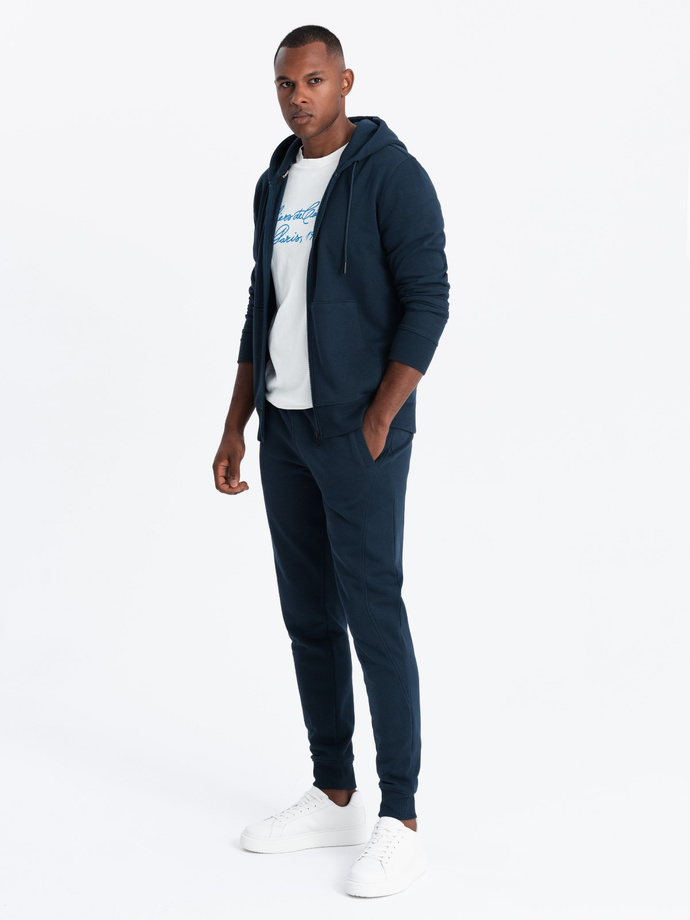 Men's BASIC sweatshirt set unbuttoned sweatshirt + joggers - navy blue V1