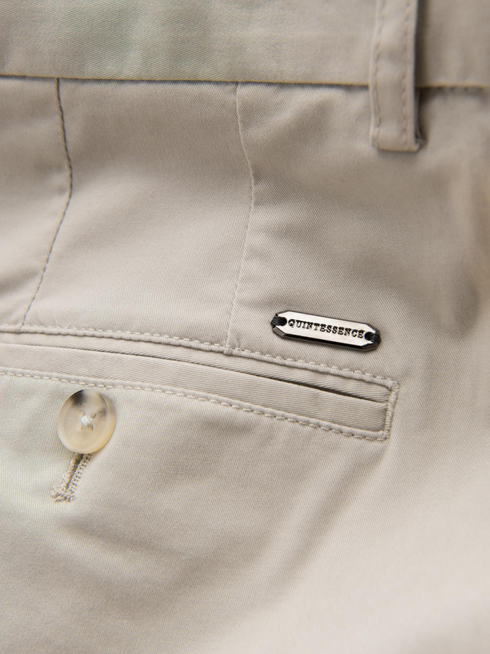 Jednolite spodnie chino męskie SLIM FIT – beżowe V2 OM-PACP-0183