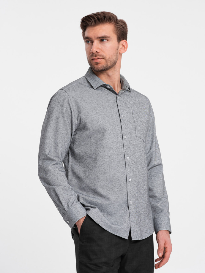 Men's shirt with pocket REGULAR FIT - grey melange V3 OM-SHCS-0148