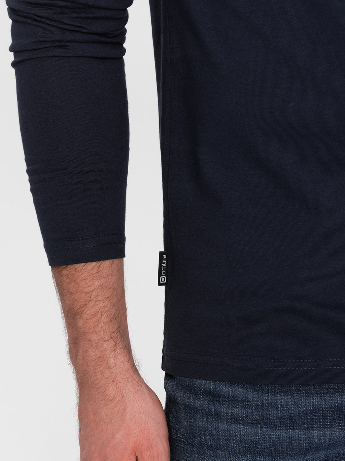 Men's unprinted longsleeve with v-neck - navy blue V5 OM-LSBL-0108