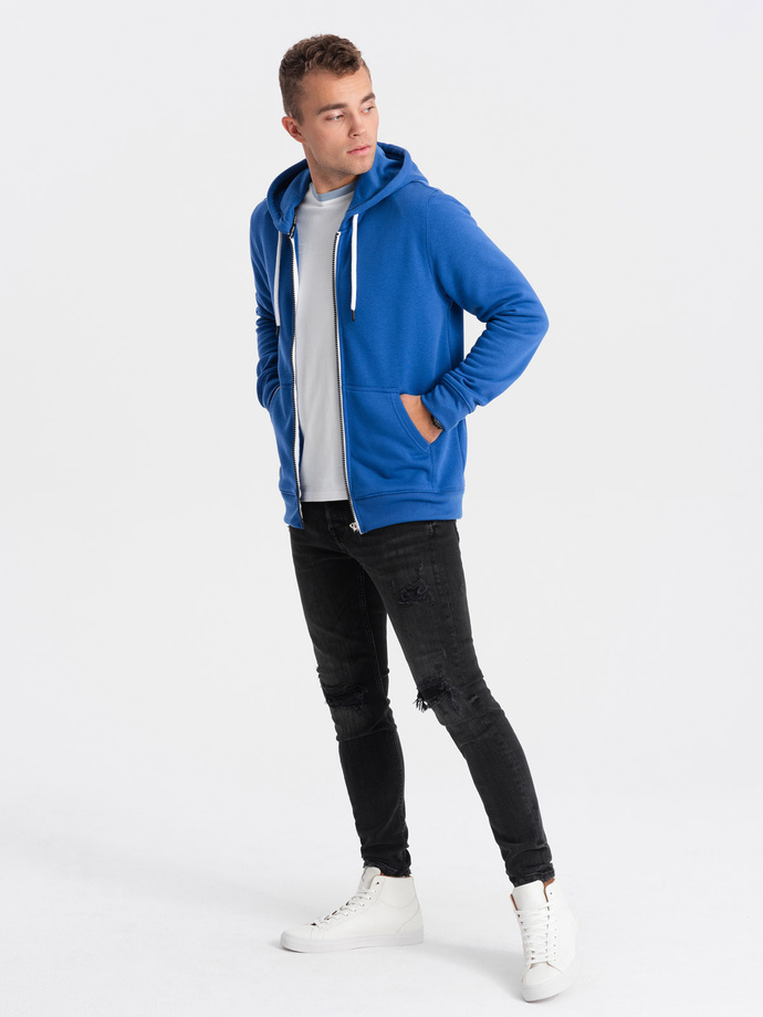 Bluza męska rozpinana z kapturem BASIC - niebieska V9 OM-SSBZ-0118