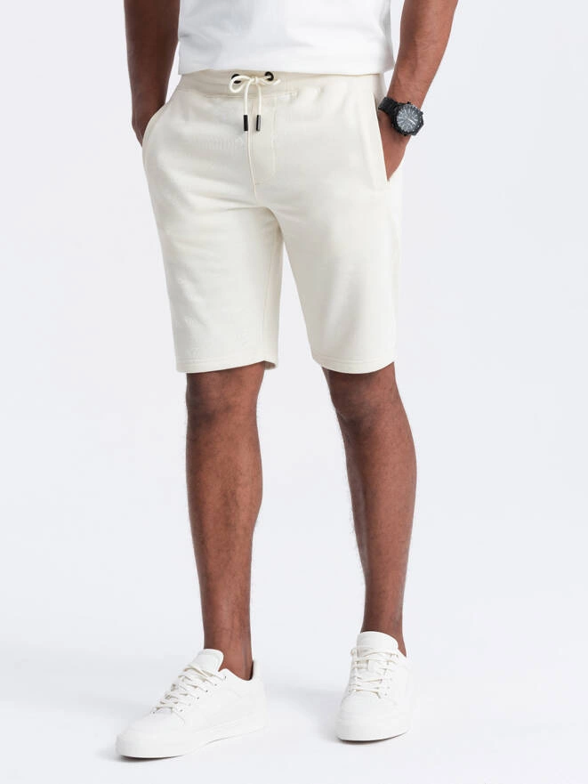 Men's pre-knee BASIC sweat shorts - cream V5 OM-SRBS-0149