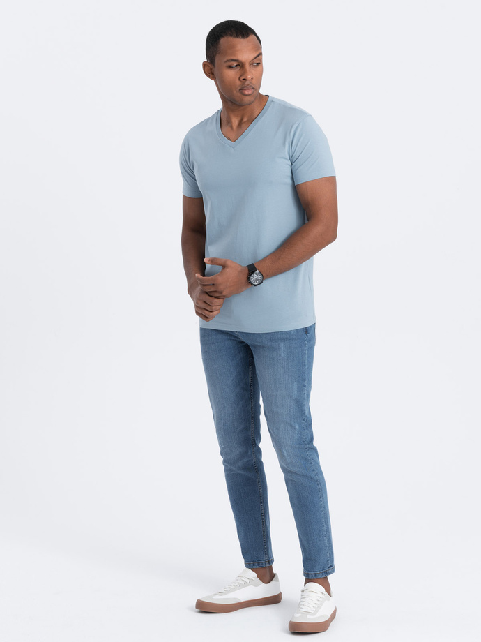 BASIC men's classic cotton T-shirt with a crew neckline - denim V11 OM-TSBS-0145